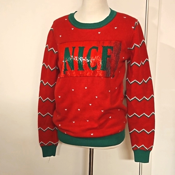 'to be jolly' Red long sleeve Christmas Holiday sweater movable sequins Med. EUC - Picture 8 of 9